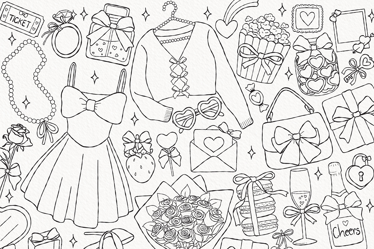 Coquette Valentine Outline Clipart, a Seasonal Illustration by TitaLivingArt (Photo 2 of 9)