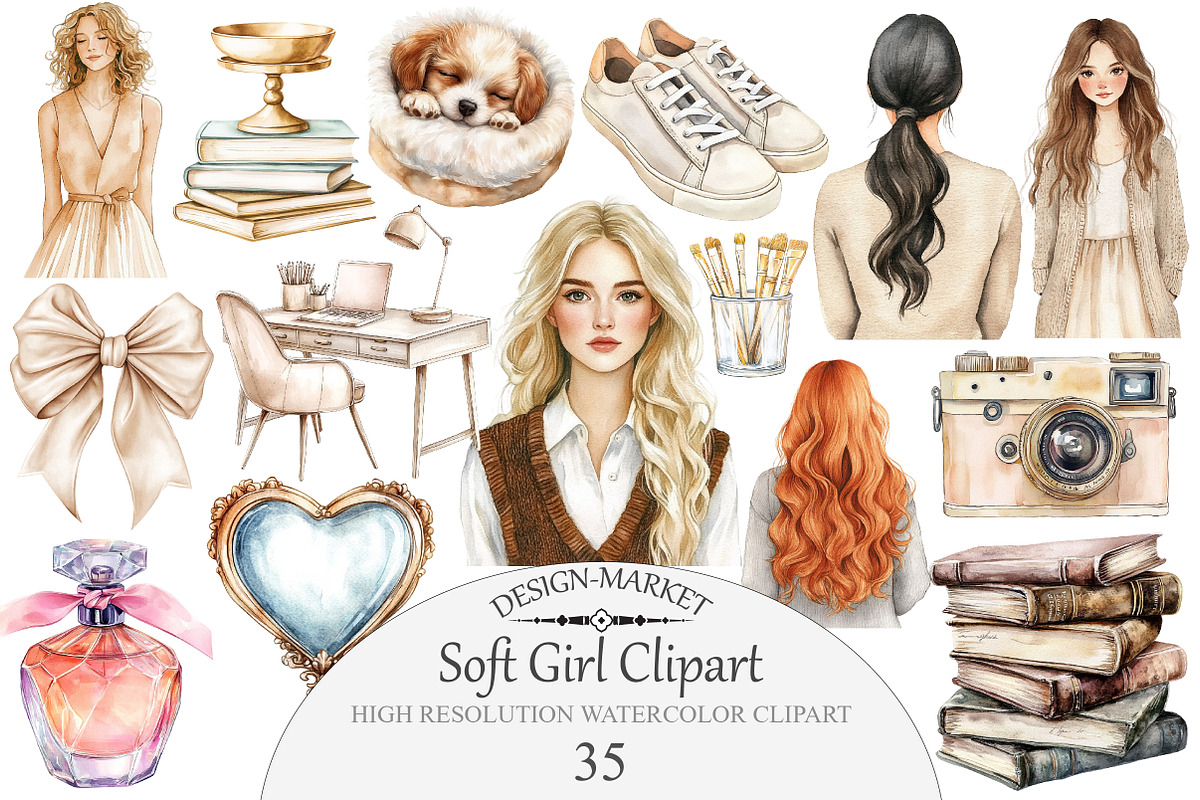 Watercolor Soft Girl Clipart, an Illustration by Design Market (Photo 1 of 4)