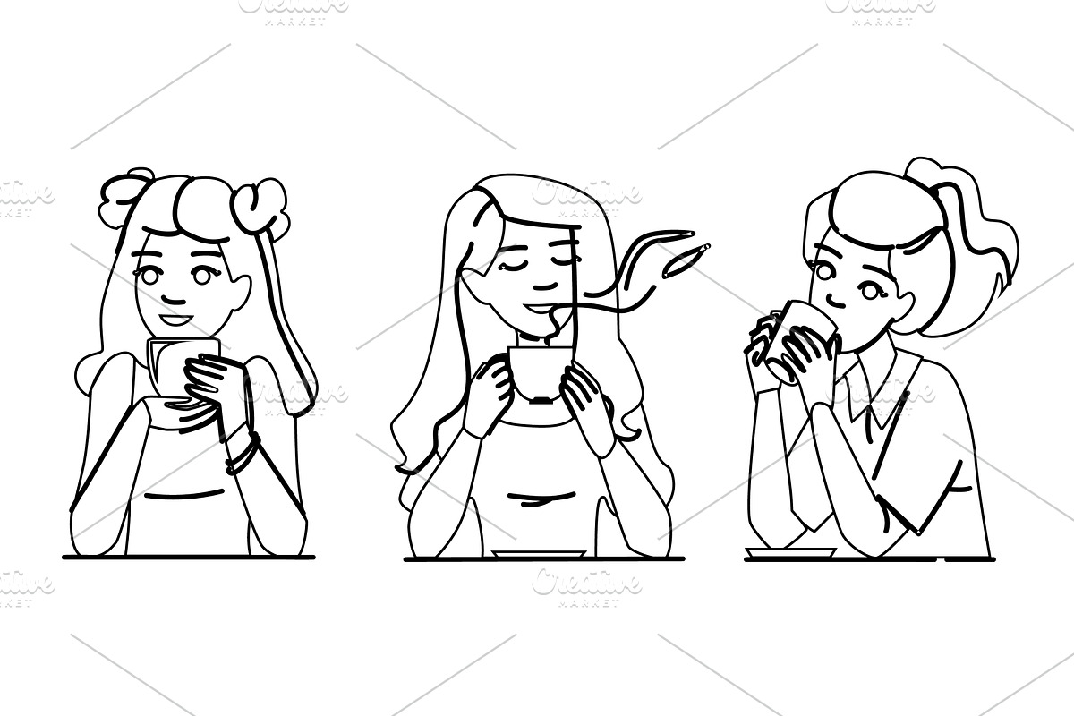 home coffee woman cup vector, a Person Illustration by pikepicture