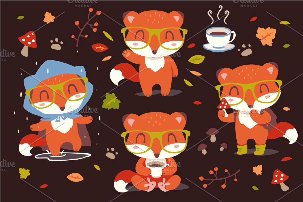 Cartoon autumn fox set, an Animal Illustration by SunnyWS (Photo 5 of 9)