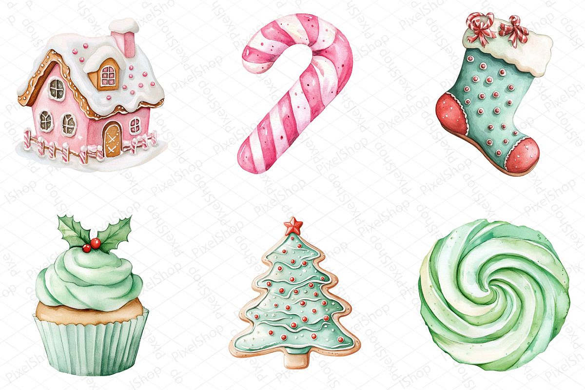 Christmas Pastel Cookie Clipart Bund, an Illustration by DreamPrint404 (Photo 2 of 7)