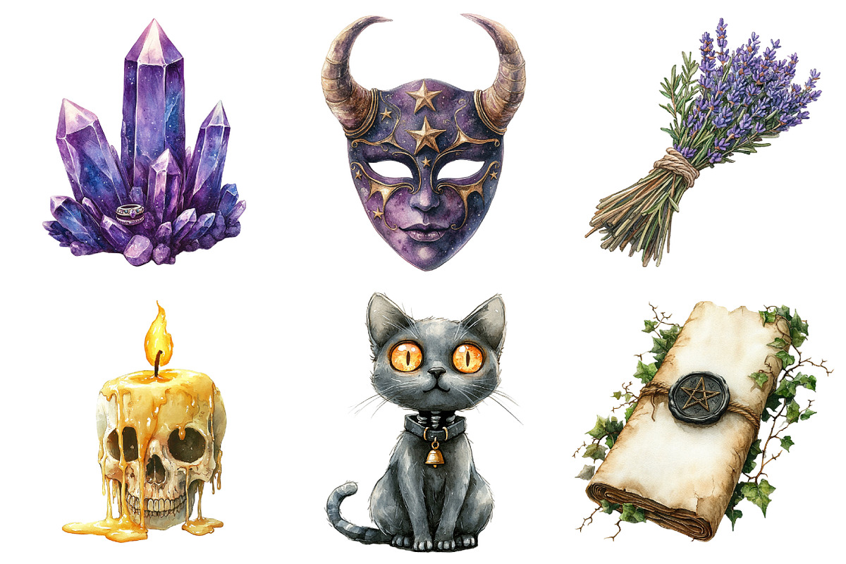 Watercolor Halloween Witches Clipart, an Illustration by Daily.Designs (Photo 2 of 5)