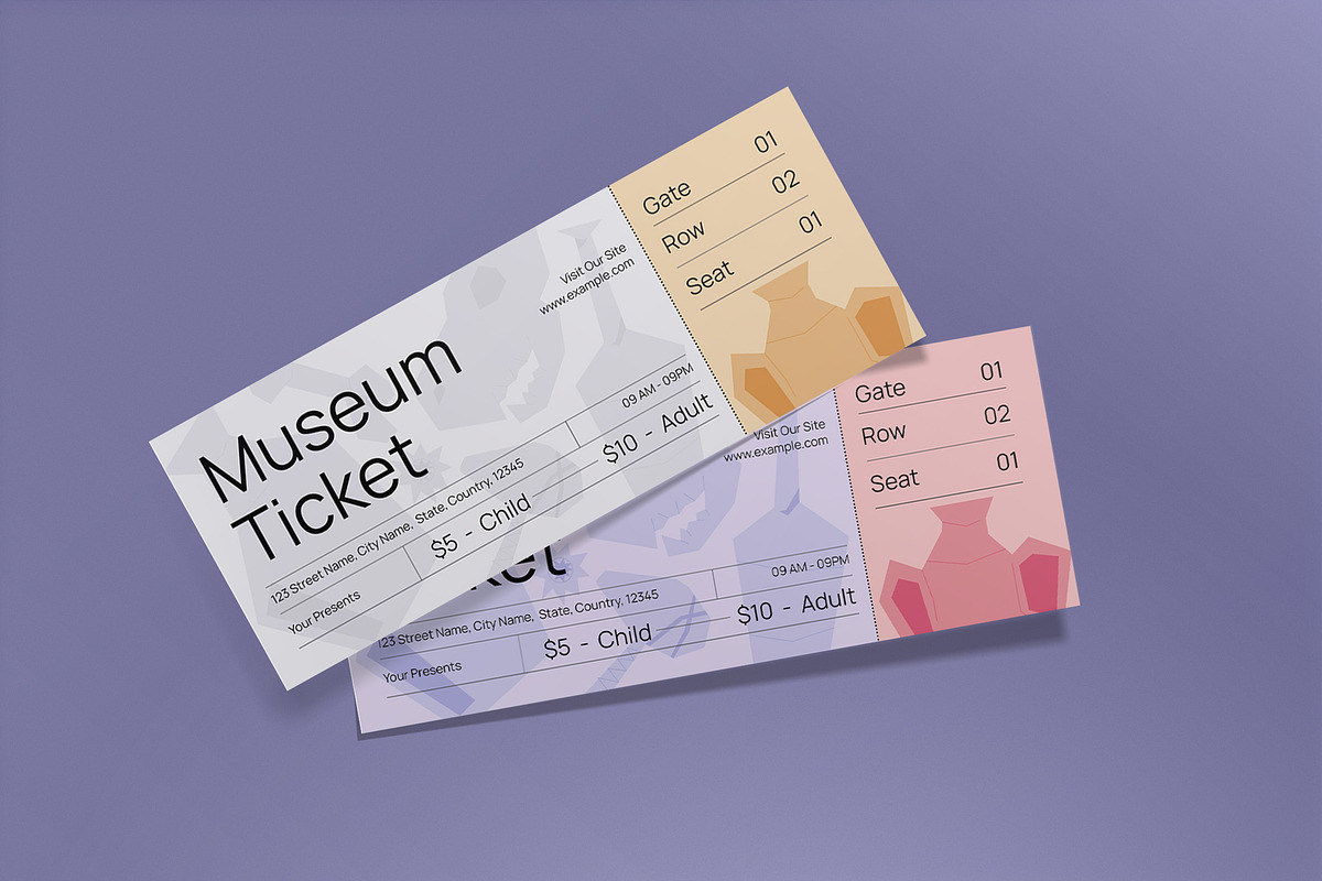 Gray Minimalist Museum Ticket, a Card Template by graphicook (Photo 2 of 3)