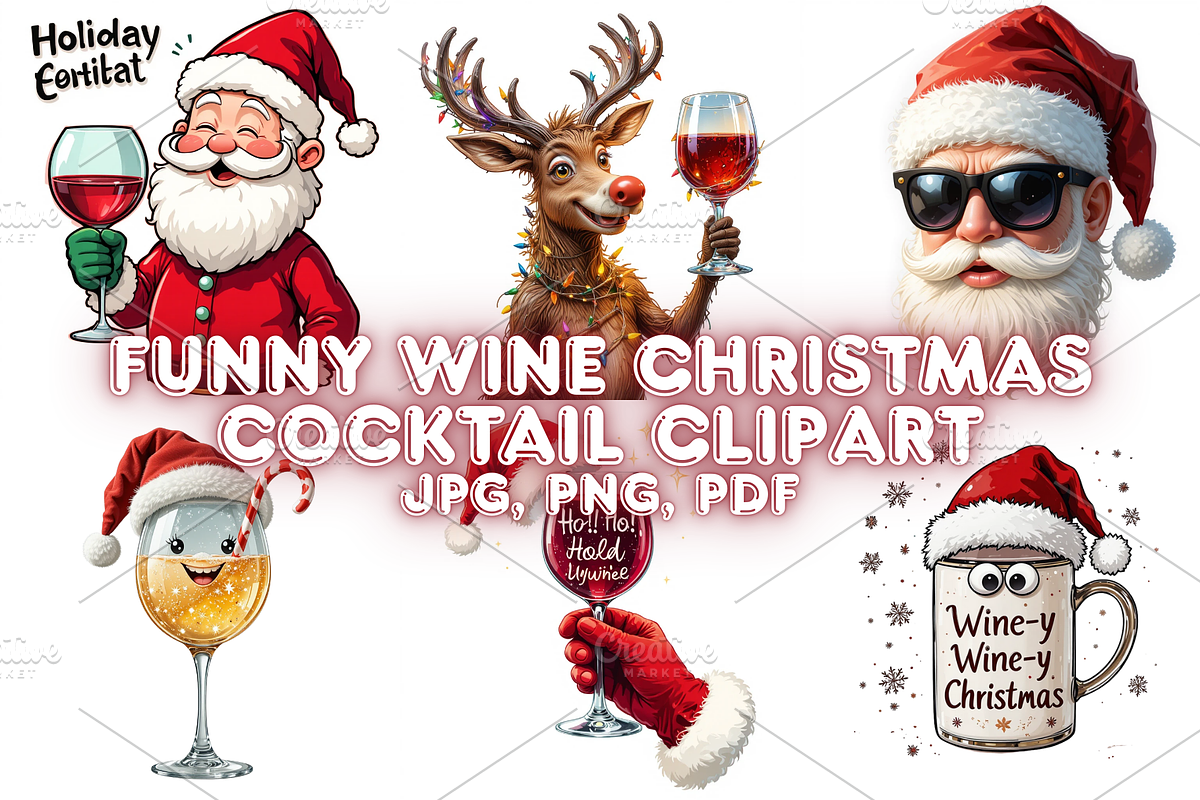 FunnyWine Christmas Cocktail Clipart, a Seasonal Illustration by Creative design (Photo 1 of 7)