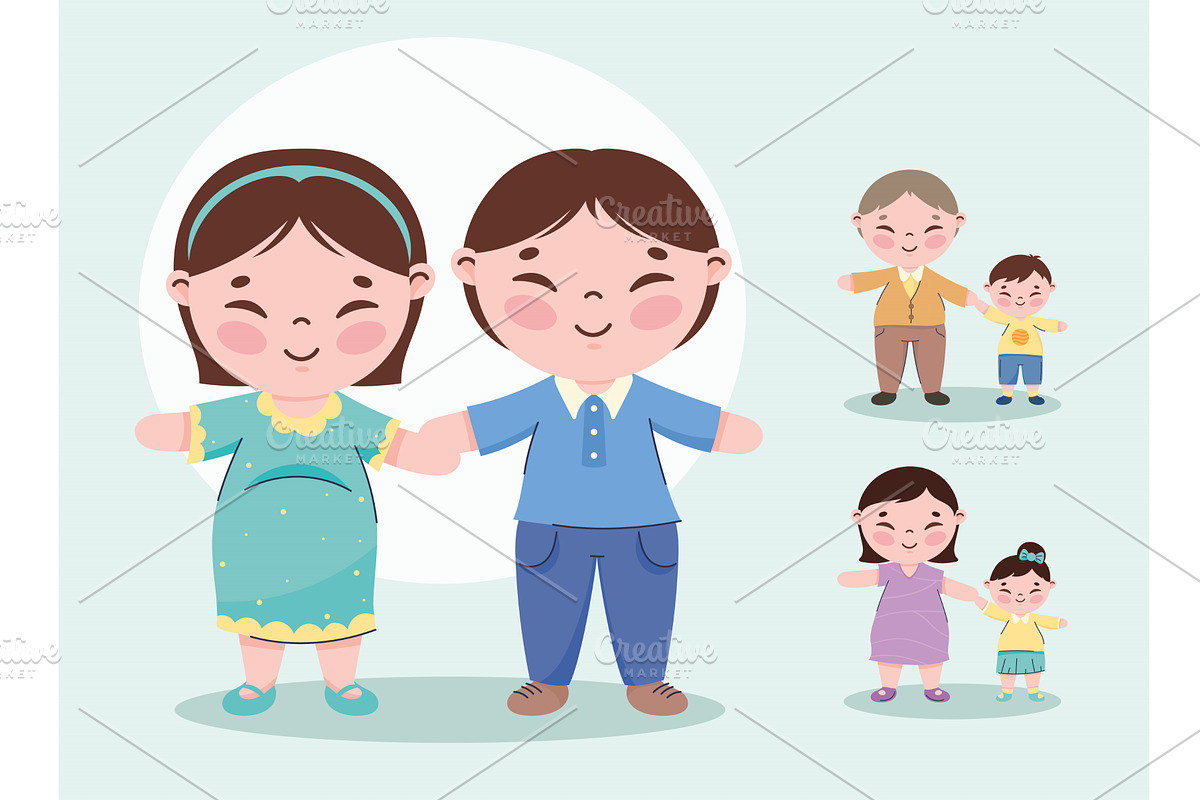 six korean family members, a Person Illustration by studiogstock