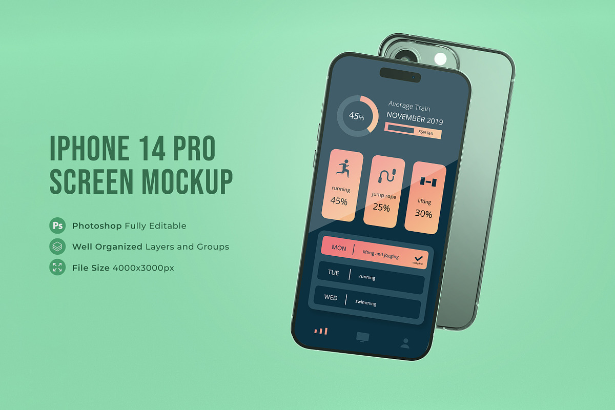 Iphone 14 Pro Screen Mockup, an iPhone Mockup by Graphicboom (Photo 1 of 4)