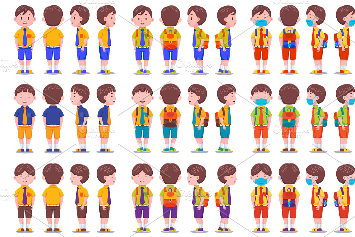 Cute Kids Boy Student Vector Pack, an Object Graphic by MEDZ (Photo 1 of 13)