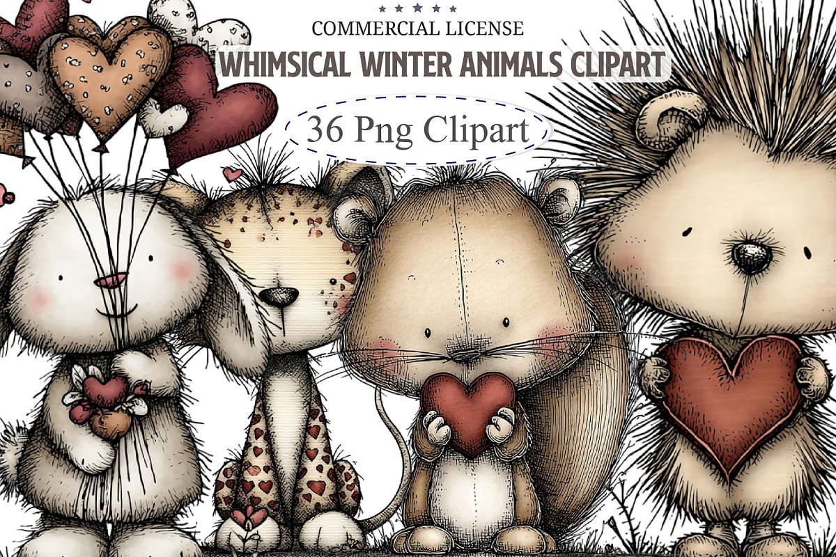 Whimsical Winter Animals Clipart, an Illustration by designcity5 (Photo 1 of 5)