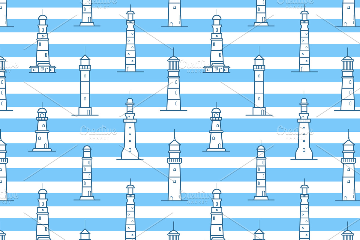 Lighthouses set, seamless patterns, an Object Illustration by Good Studio (Photo 4 of 9)