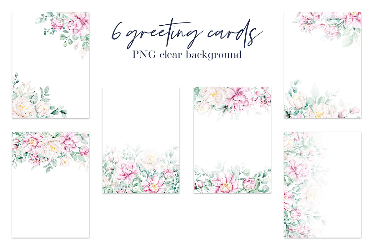 Pink and white watercolor flowers, a Card Template by Larisa Maslova (Photo 11 of 12)