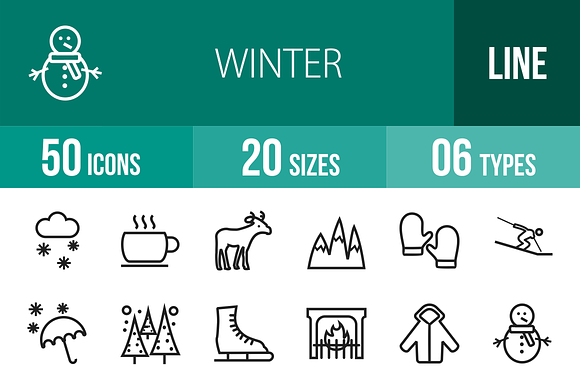 50 Winter Line Icons preview 4