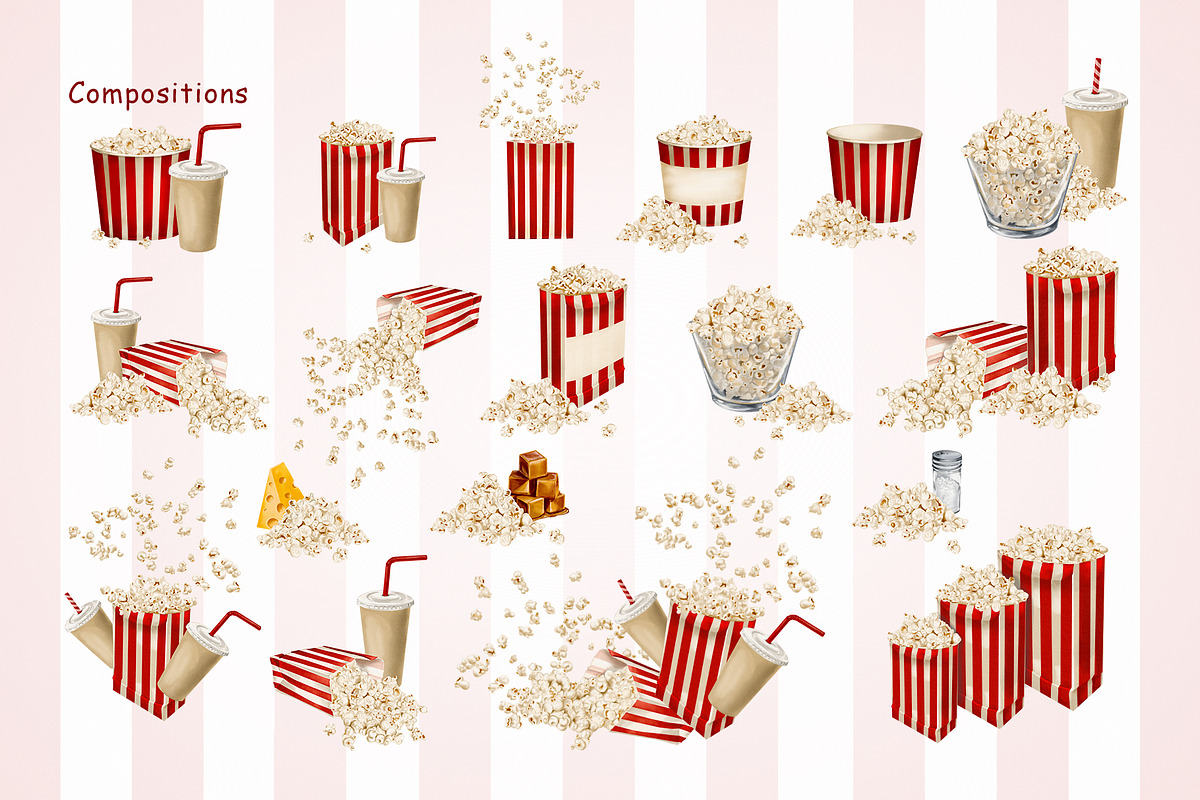 Popcorn watercolor clipart, a Food Illustration by Alena Sid (Photo 6 of 13)