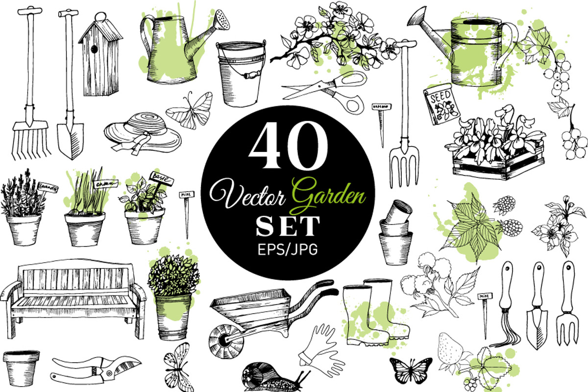 Vector garden set, an Illustration by Tatiana Davidova