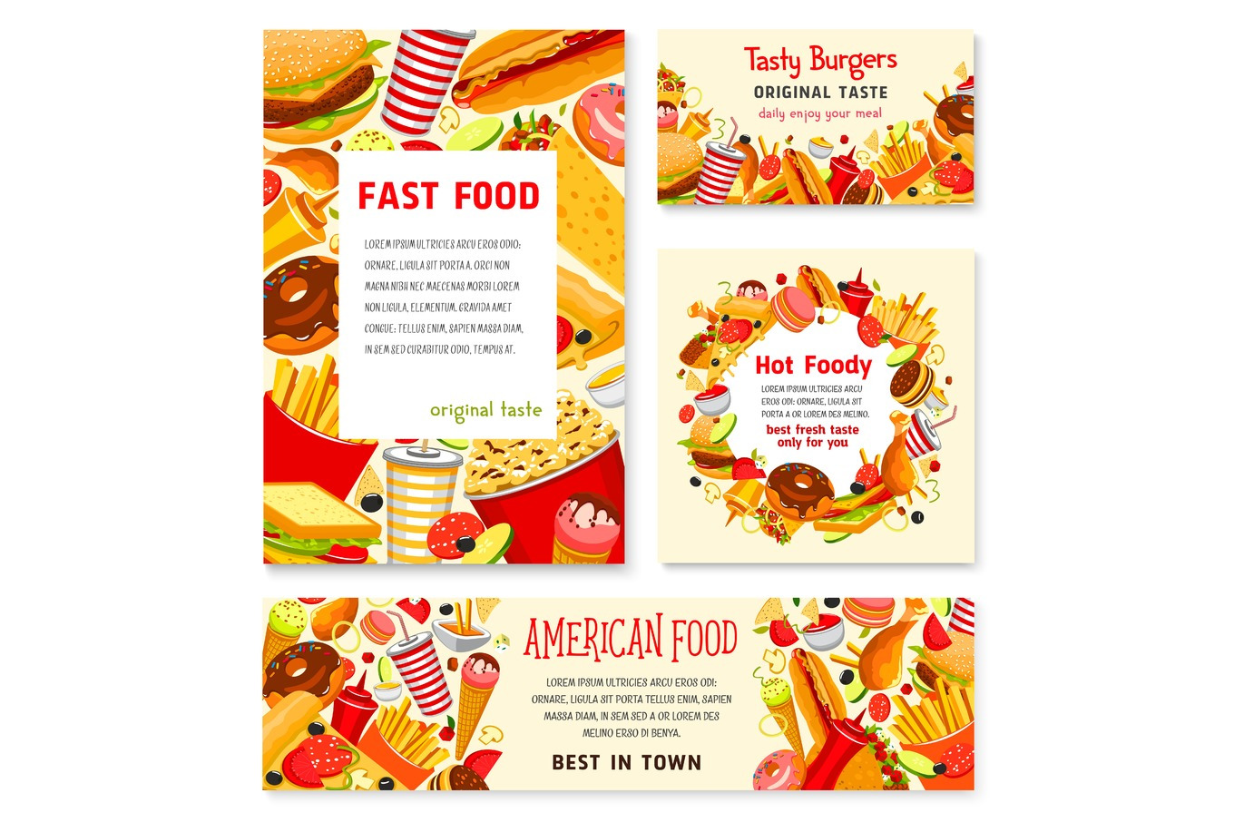 Fast food restaurant vector menu posters templates, a Food Illustration ...