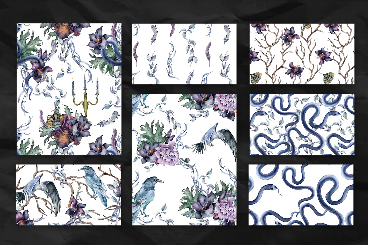 Dark floral watercolor clipart, an Illustration by Kate Lanbina (Photo 17 of 19)