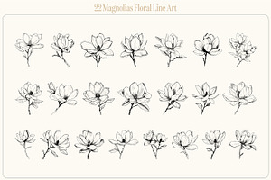 Magnolias Floral Line Art