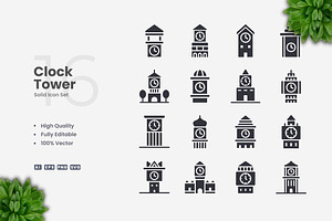 Clock Tower Solid Icons, an Icon by Upnowgraphic