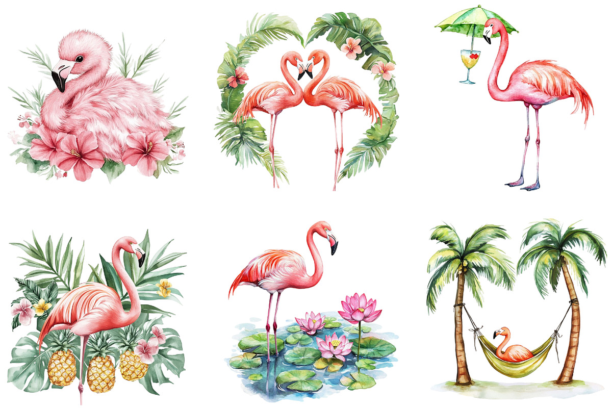 flamingo cute tropical summer clipa, an Illustration by DreamArtGraphic (Photo 4 of 4)