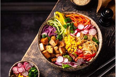 Vegan healthy poke bowl with tofu
