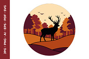 Autumn Forest Landscape with Deer, a Seasonal Illustration by nandinigraphics (Thumbnail 1 of 3)