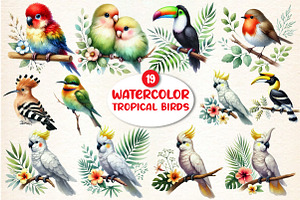 Watercolor Tropical Birds