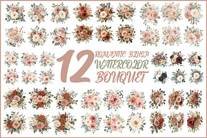 Blush Floral Watercolor Bundle, an Illustration by musafir_fashion