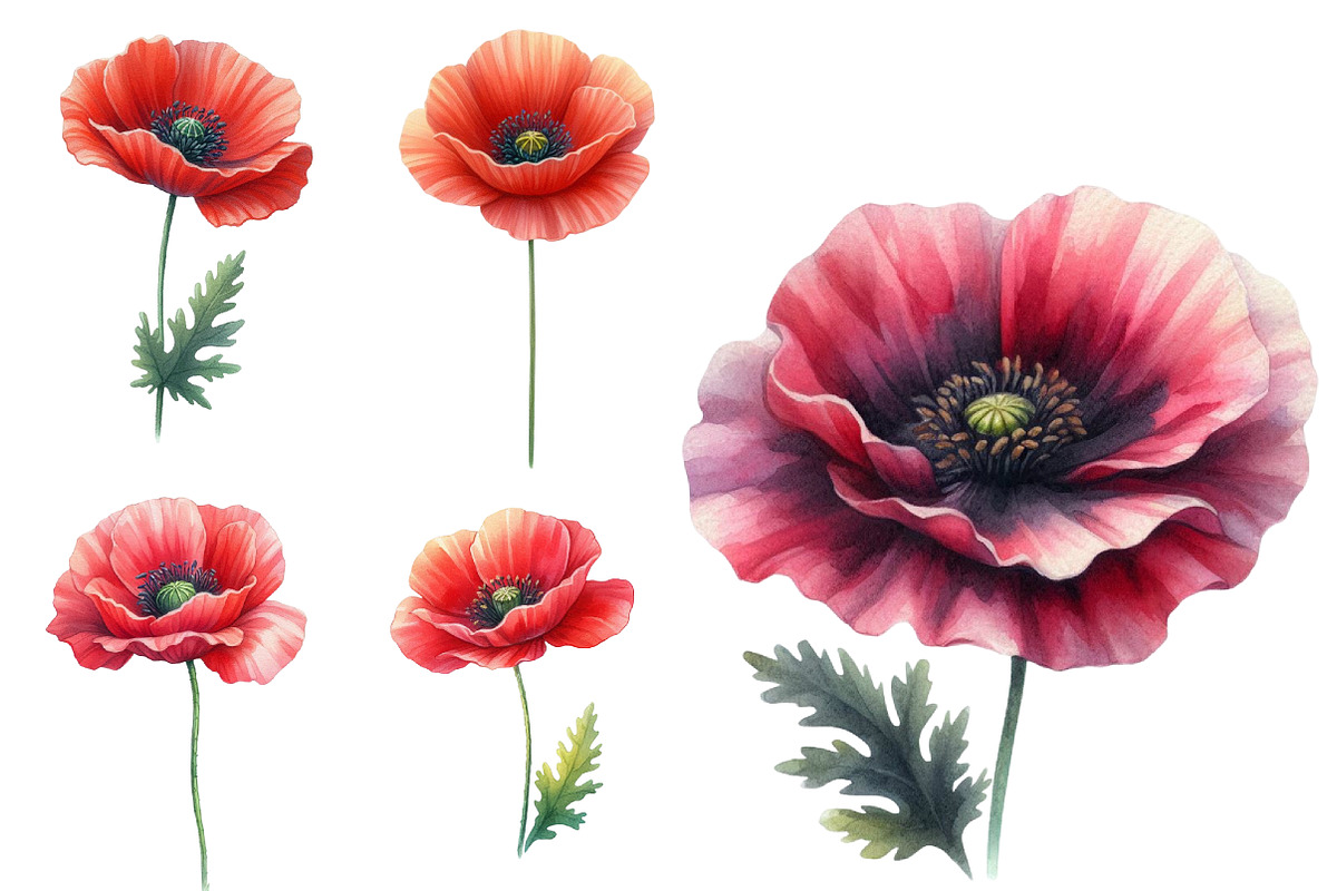 Watercolor Poppy Flower clipart, an Illustration by Designworld (Photo 4 of 5)