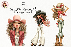 Coquette Cowgirl Clipart, a Person Illustration by Nicolle's Colorful Art