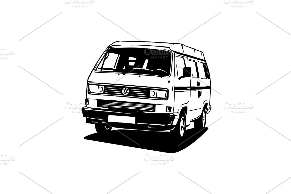 Transporter T3 Van, Bus - Classic, an Illustration by Digital-Clipart
