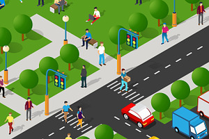 Isometric park with trees and people, a Person Illustration by AlexZeL