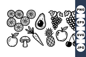 Hand Drawn Fruit Clipart Set, an Illustration by designvectx
