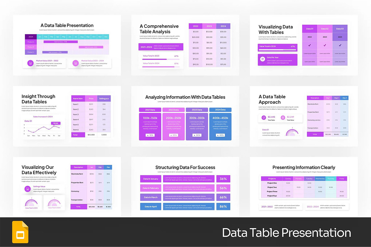 Data Table Google SLides, Powerpoint