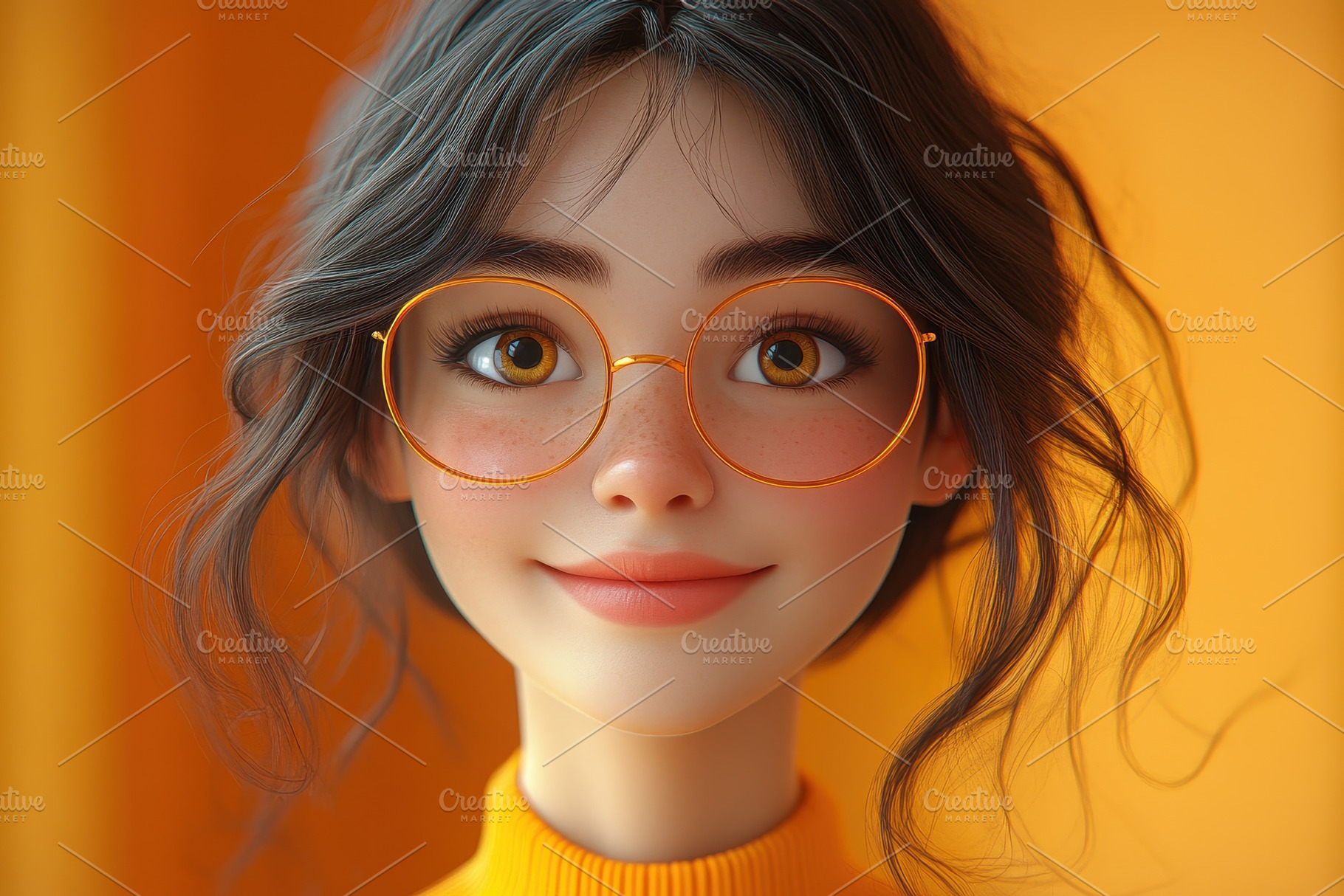 Young woman with glasses happily smi, a Photo by Tanuart