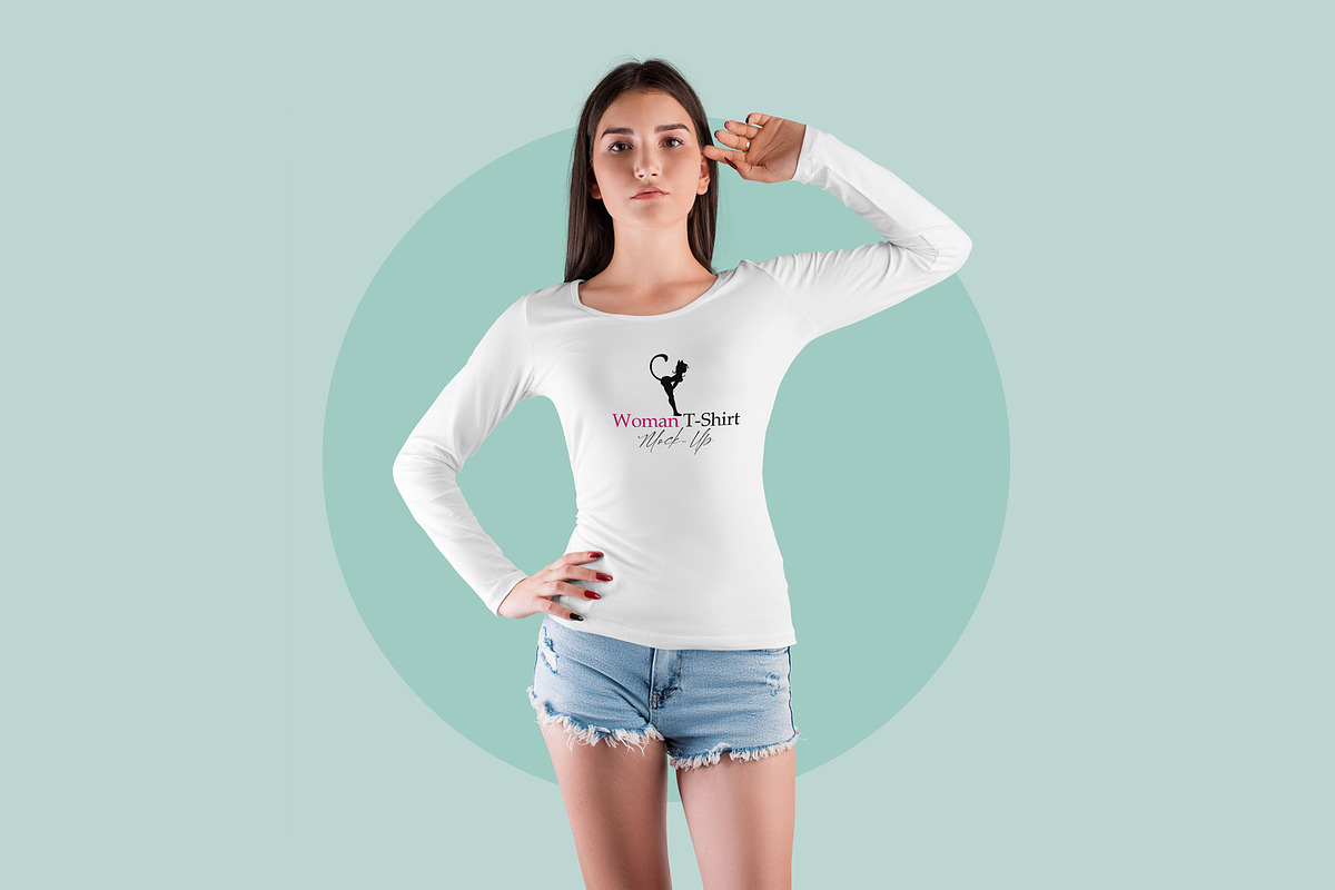 Long Sleeve Woman T-Shirt MockUp, a Shirt Mockup by PSD Market (Photo 4 of 11)