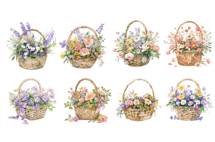 Watercolor flower basket set, an Object Illustration by Stock-Smart-Start