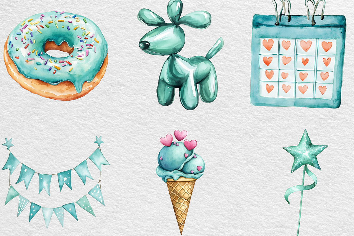 Teal Birthday Sublimation Clipart, an Illustration by Black Bird Studio (Photo 3 of 6)