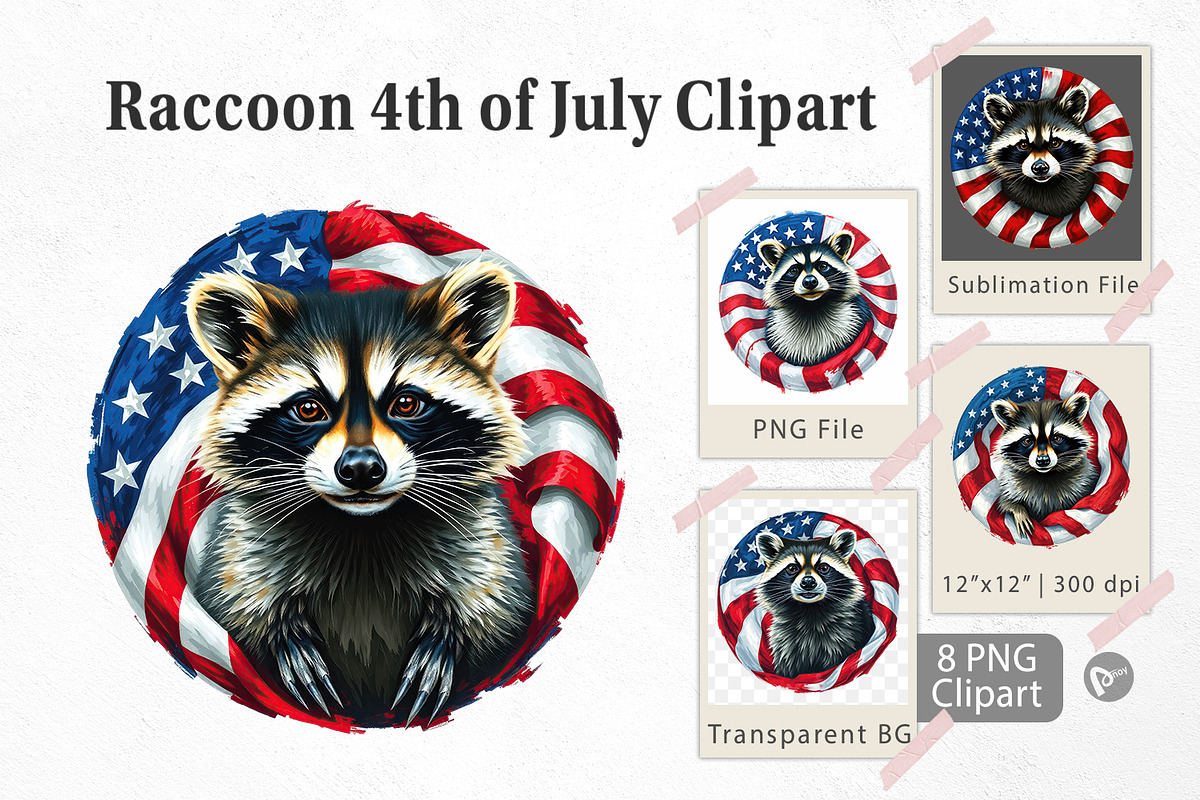 Raccoon 4th of July Clipart, a Graphic by Artnoy (Photo 1 of 5)