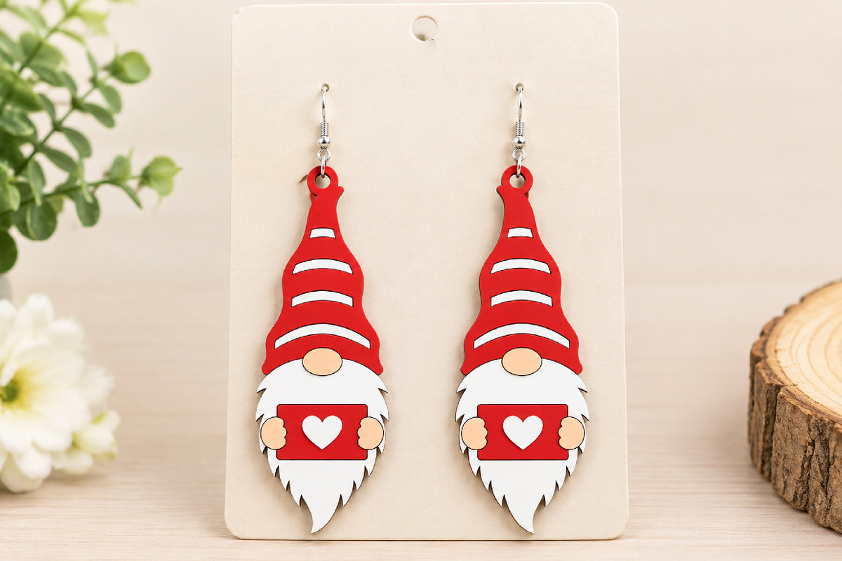 Christmas Gnome Earrings Laser Cut, a Seasonal Illustration by Canvas Craft (Photo 3 of 4)