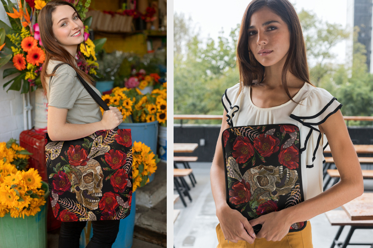 Human skull, fish bone and red roses, a Pattern Graphic by Matrioshka (Photo 4 of 9)