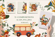 POSITIVE RETRO, BOHO GROOVY CLIPART, a Decorative Illustration by Usis (Thumbnail 7 of 20)
