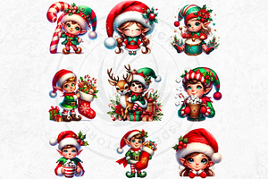 Christmas Elves Clipart Set