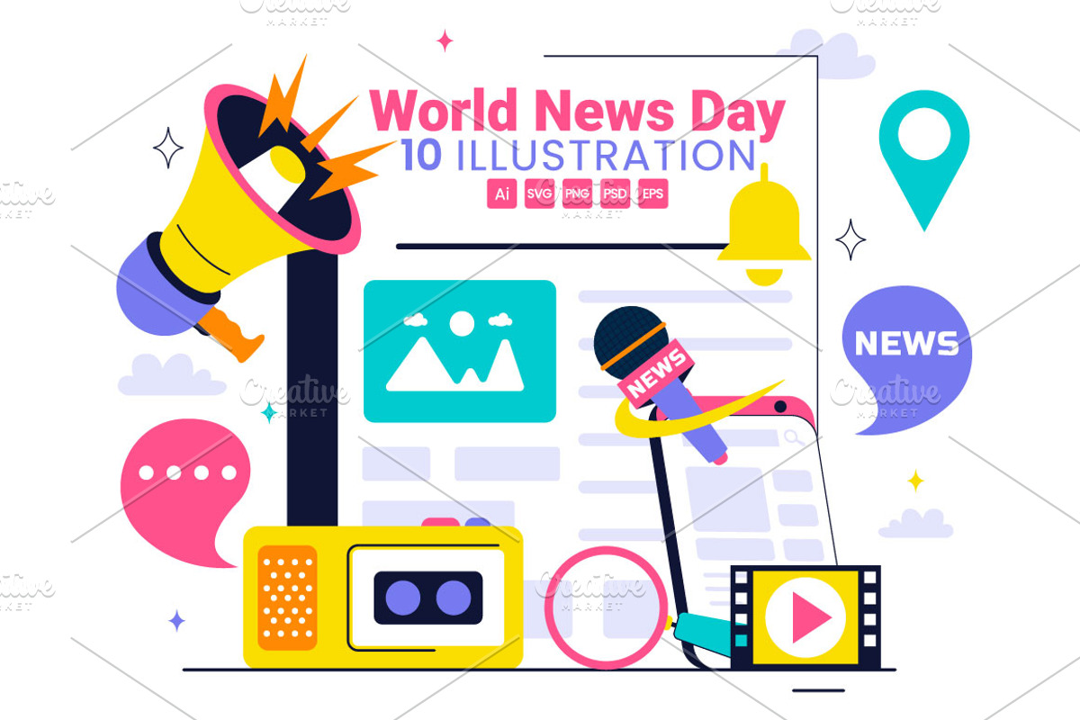 10 World News Day Illustration, an Object Illustration by denayunebgt (Photo 1 of 4)