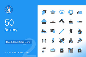 50 Bakery Blue & Black Icons, an Icon by IconBunny