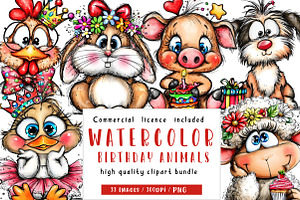 Whimsical birthday animals clipart, an Illustration by CreationArt
