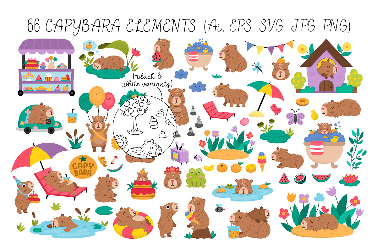 Capybara clipart, patterns, designs, an Animal Illustration by Lexi Claus (Photo 2 of 8)