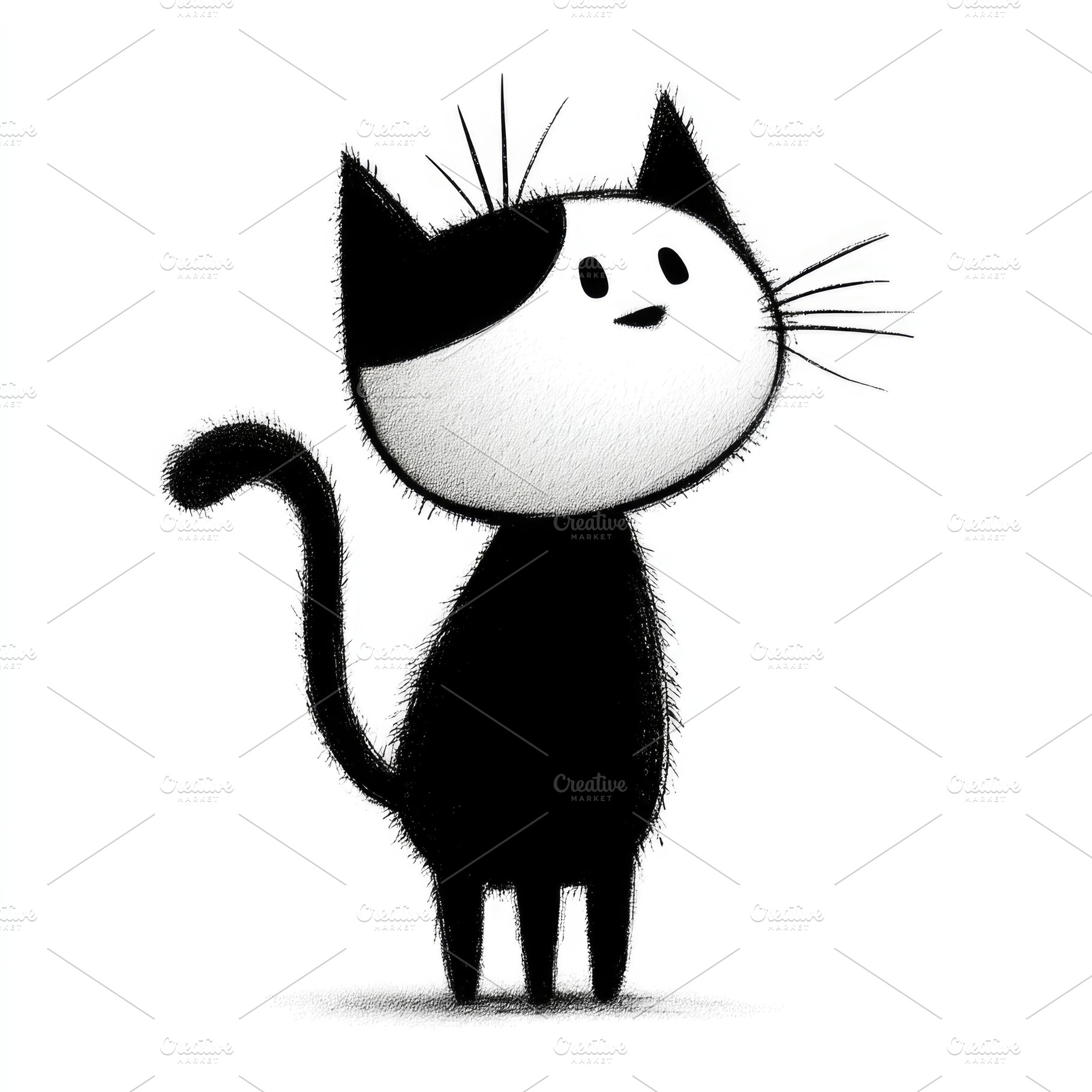 Cute black and white cat doodle illustration set in hand drawn c, an Animal Photo by José Manuel Gelpi