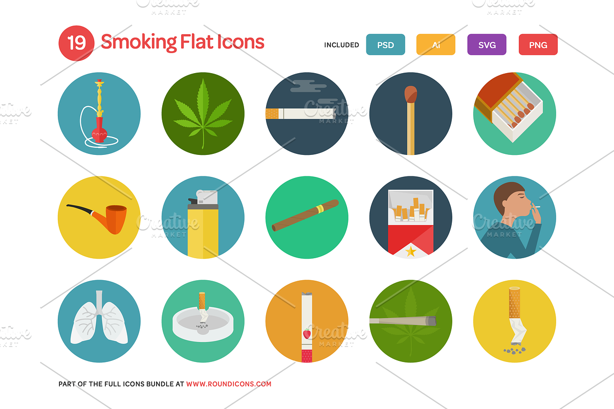 Smoking Flat Icons Set, an Icon by Vectopus.com