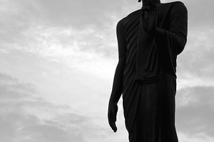Buddha image in black and white.