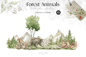 Forest Animals. Watercolor Wildlife