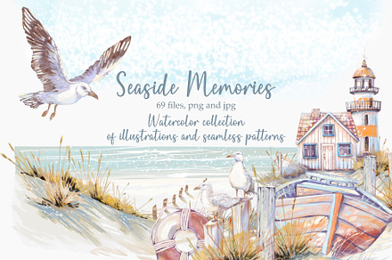Seaside Memories Watercolor Set, an Illustration by Shabbypie